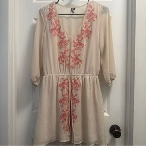 Heart Soul Cream and Pink Embroidered Mini Dress